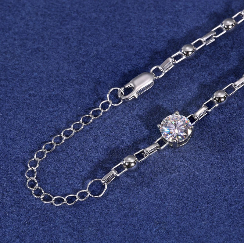 Unisex Iced Out 925 Sterling Silver VVS Moissanite Round Brilliant Cut Bead Link Chain Bracelet 8mm