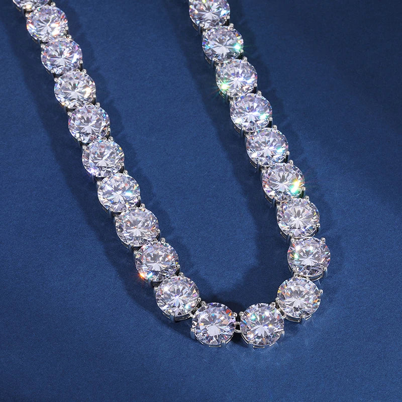 Unisex Iced Out 925 Sterling Silver Rhodium Plated VVS Moissanite Round Brilliant Cut Tennis Chain Necklace 15mm
