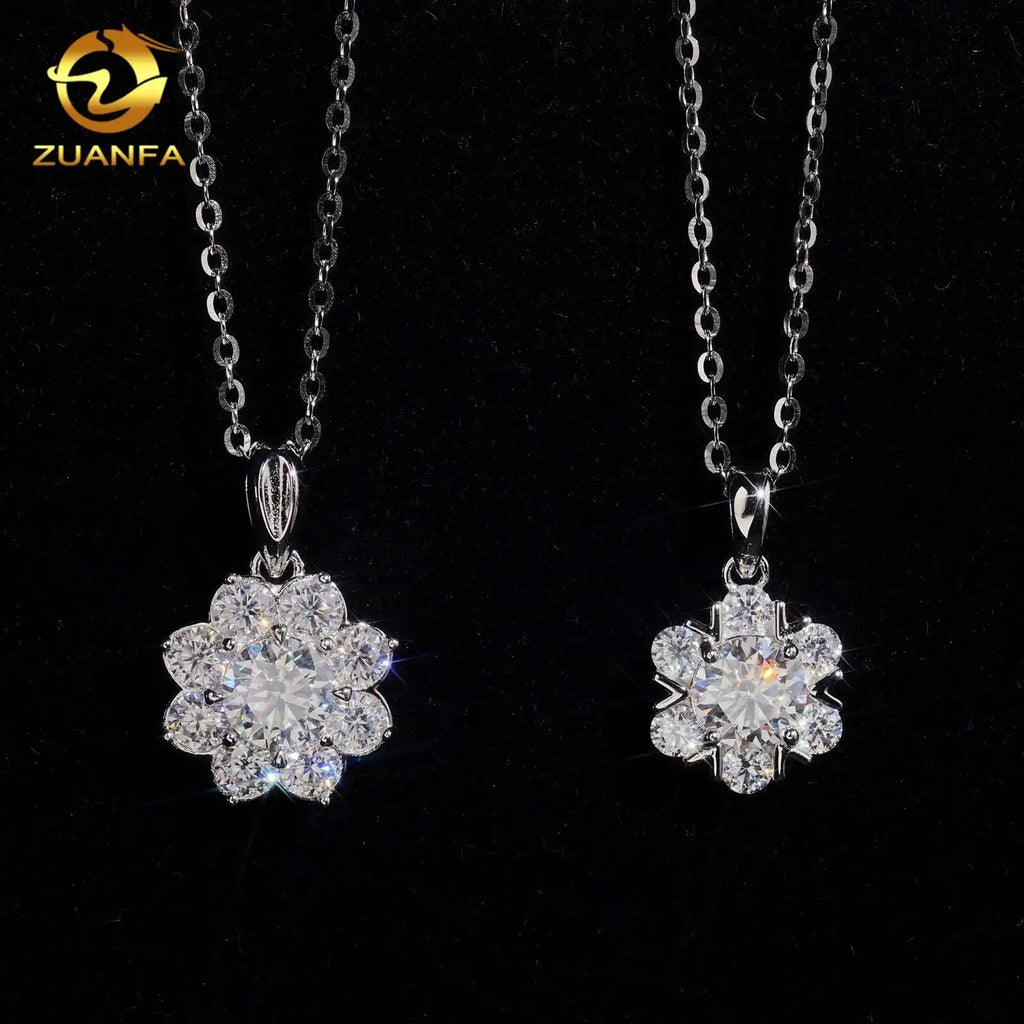 Unisex 925 Sterling Silver Moissanite Flower Shape Pendant Necklace