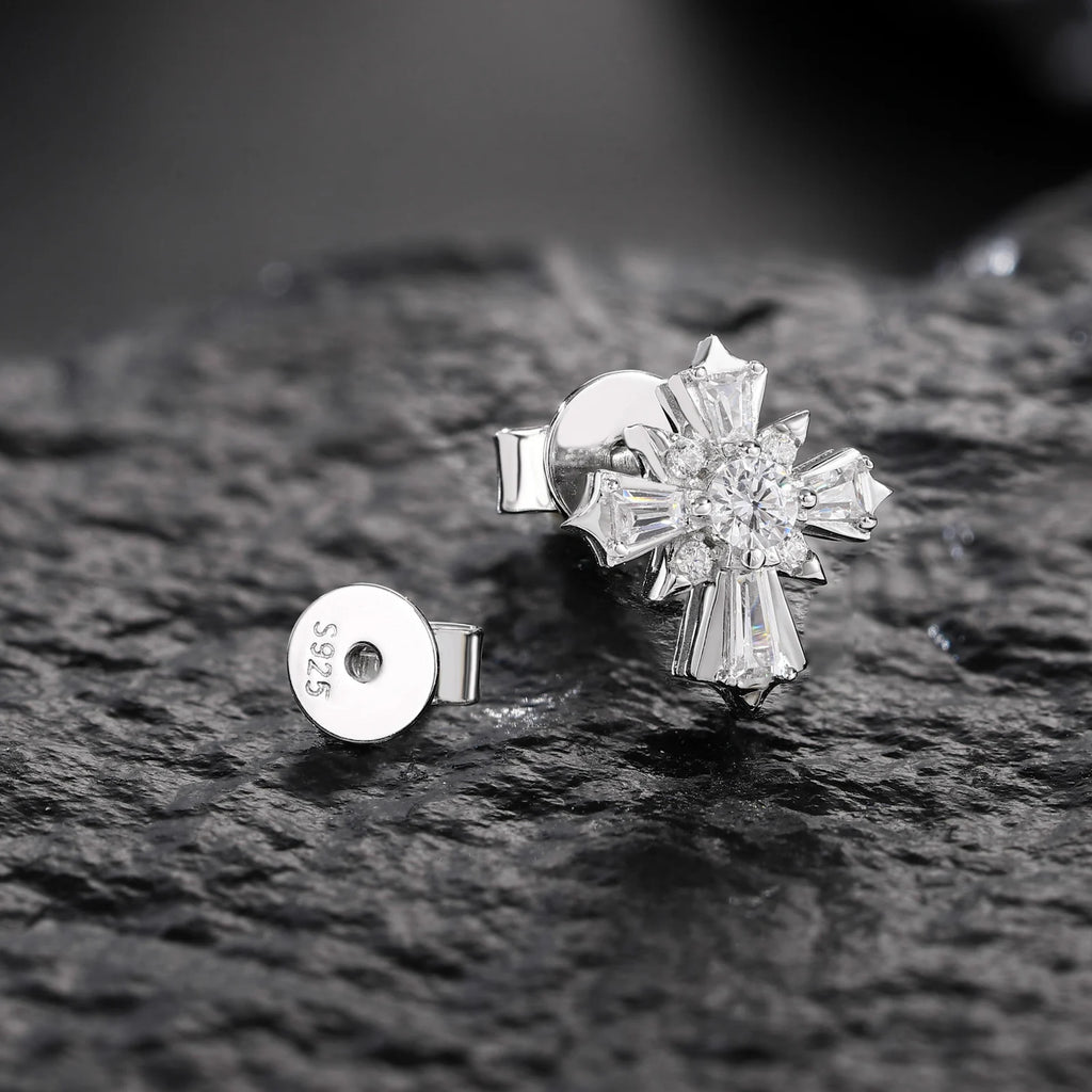 Unisex Baguette Cut VVS Moissanite Stud Earrings 925 Sterling Silver