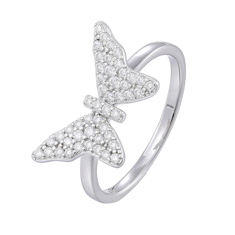 Women's Round Brilliant Cut VVS Moissanite Butterfly Ring 925 Sterling Silver