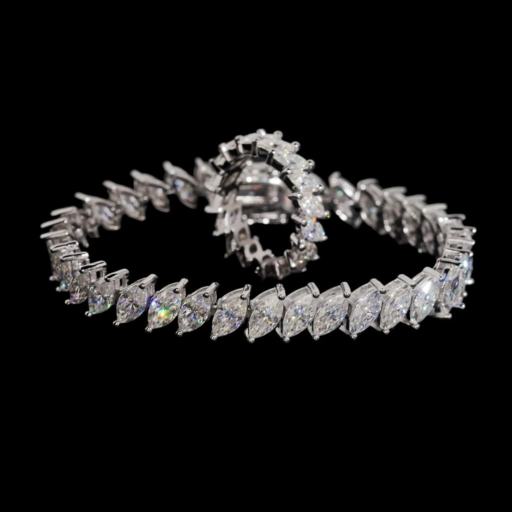 Women's Marquise Cut VVS Moissanite Fancy Band Ring 925 Sterling Silver