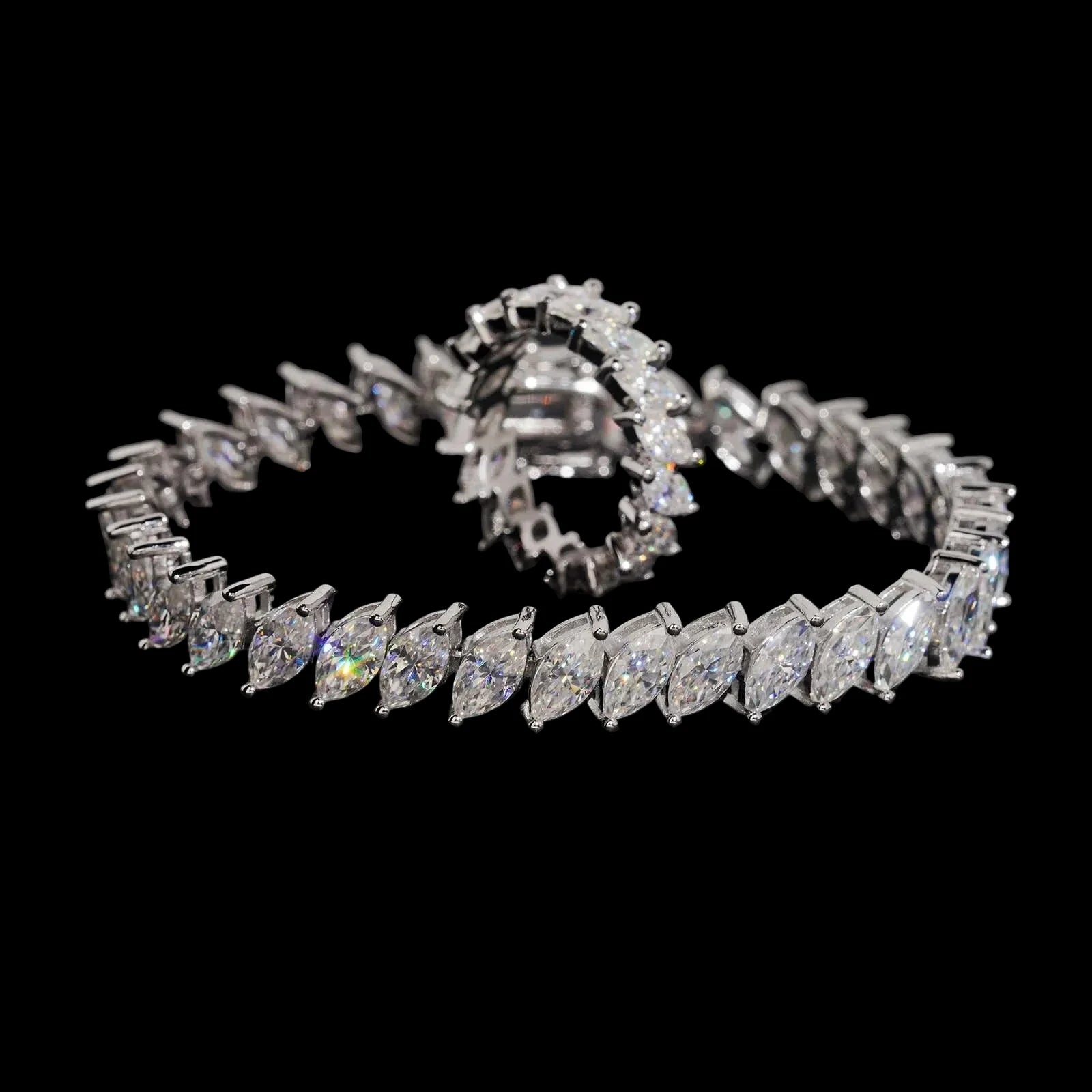 Women's Marquise Cut VVS Moissanite Fancy Band Ring 925 Sterling Silver