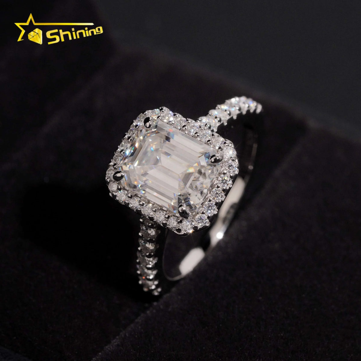 Women's Emerald Cut 3ct VVS Moissanite Halo Engagement Ring 925 Sterling Silver
