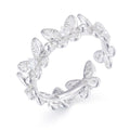 Unisex Iced Out 925 Sterling Silver VVS Moissanite Round Brilliant Cut Adjustable Butterfly Ring