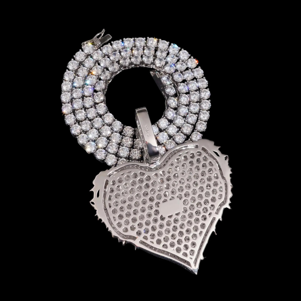 Unisex 925 Sterling Silver VVS Moissanite Broken Heart Thorn Iced Out Pendant BP4962