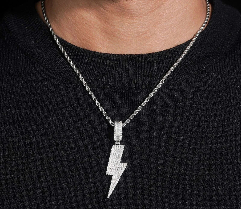 Unisex 925 Sterling Silver Pass Diamond Tester Moissanite Lightning Iced Out Pendant
