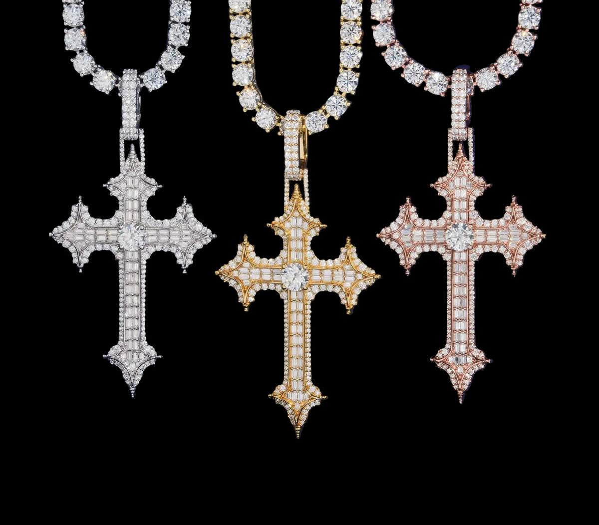 Unisex 925 Sterling Silver VVS Moissanite Cross Iced Out Pendant