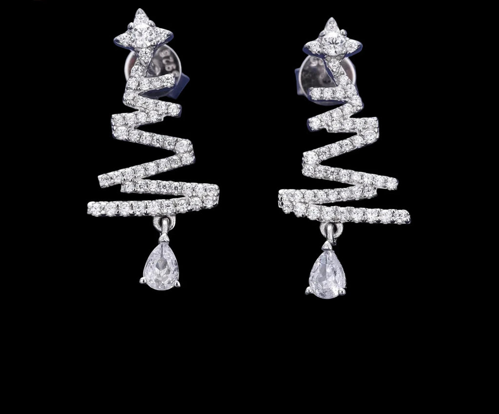 Unisex Christmas Tree Drop Earrings VVS Moissanite 925 Sterling Silver