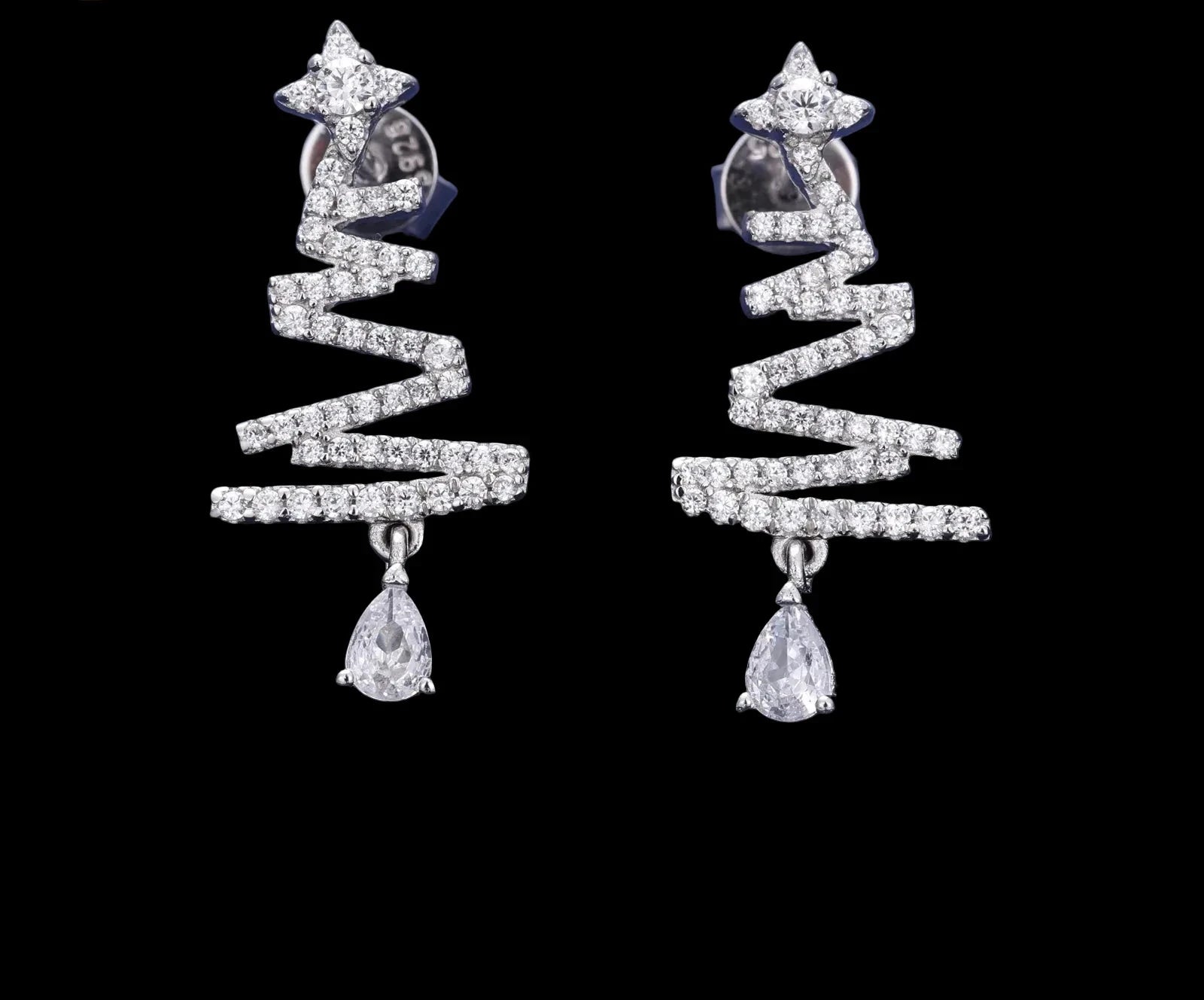 Unisex Christmas Tree Drop Earrings VVS Moissanite 925 Sterling Silver