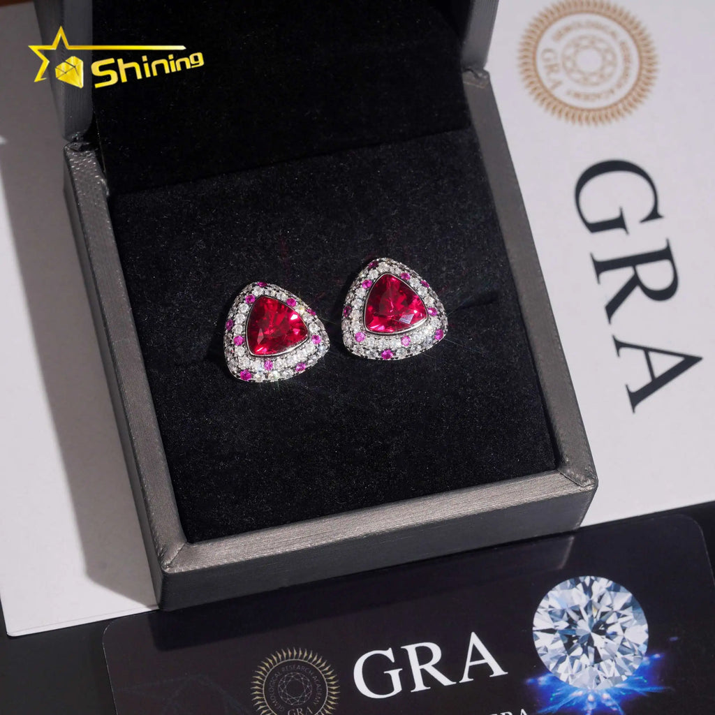 Women's Round Brilliant Cut VVS Moissanite & Lab Grown Ruby Push Back Stud Earrings 925 Sterling Silver