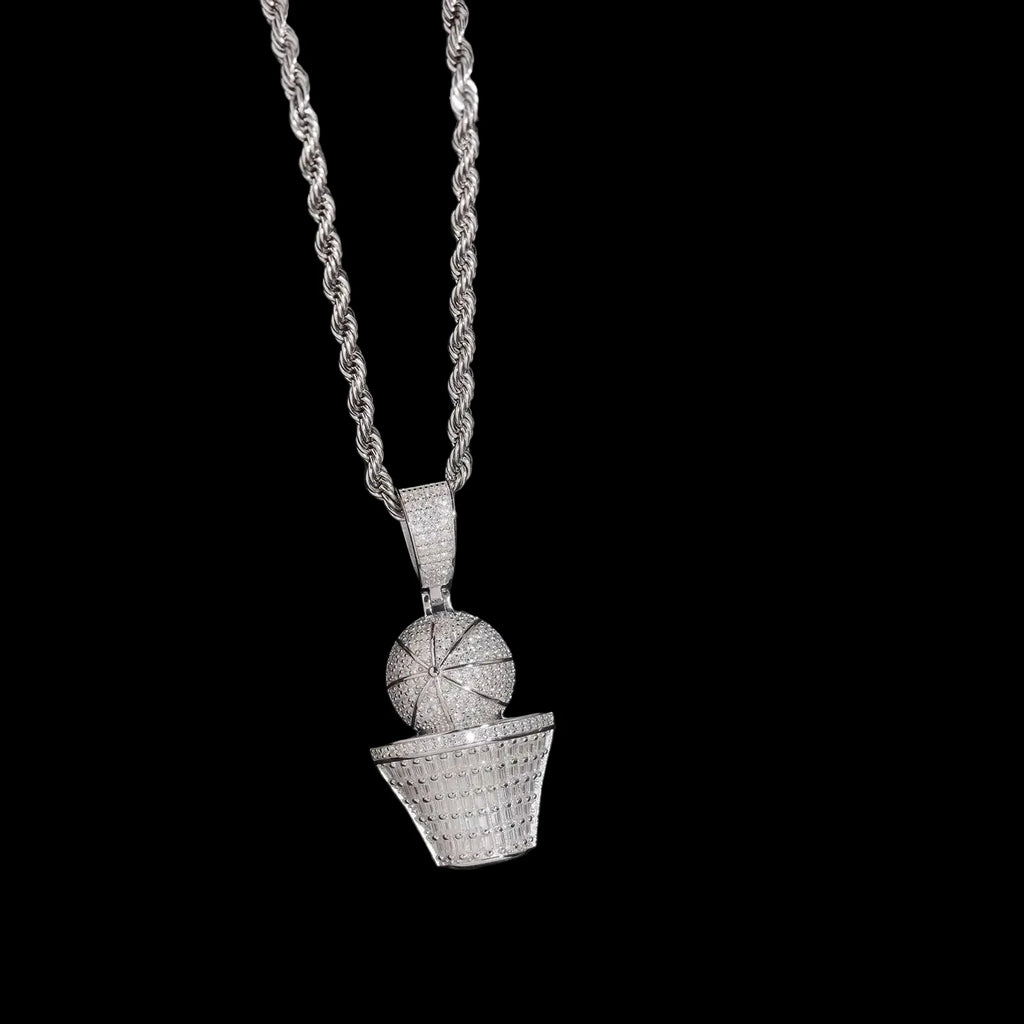 Unisex 925 Sterling Silver VVS Moissanite Basketball Iced Out Pendant