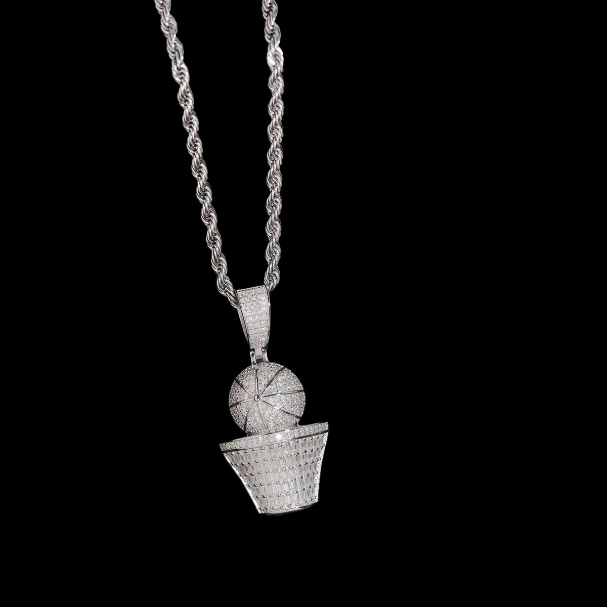 Unisex 925 Sterling Silver VVS Moissanite Basketball Iced Out Pendant
