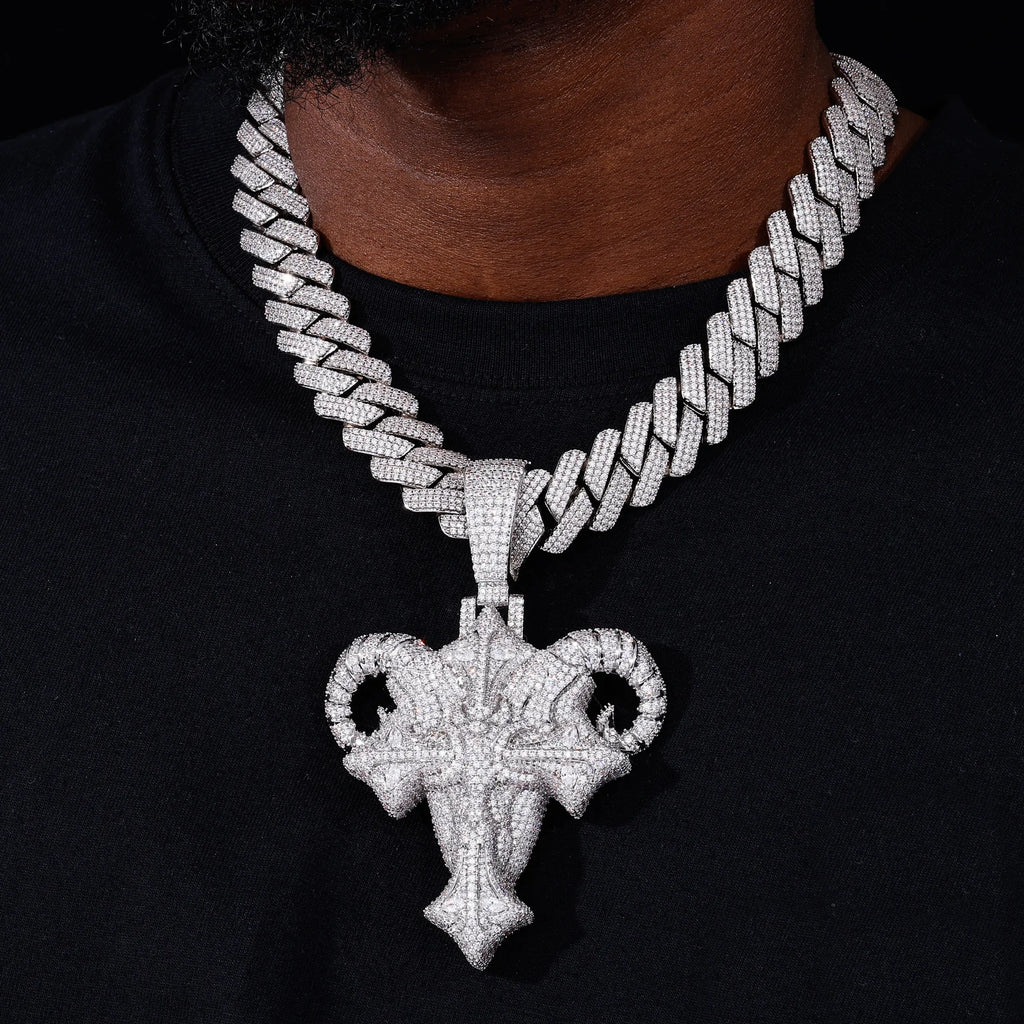Men's Gold Plated Moissanite Iced Out Cross Goat Head Pendant CZP1202