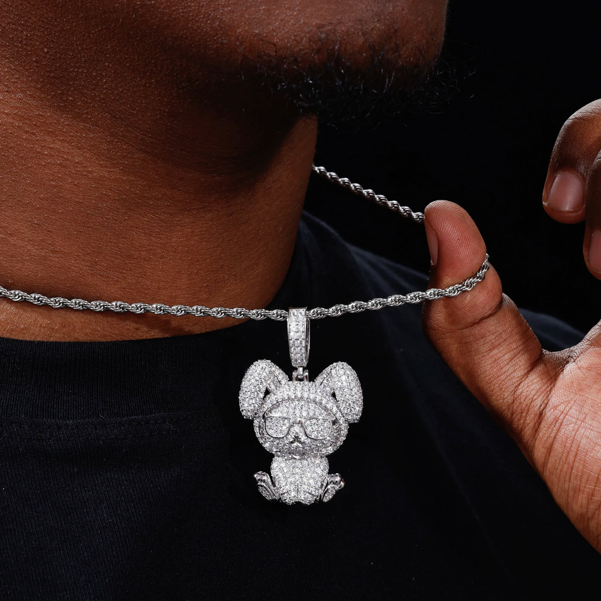 Unisex Iced Out Rabbit Pendant 925 Sterling Silver VVS Moissanite TQP0929