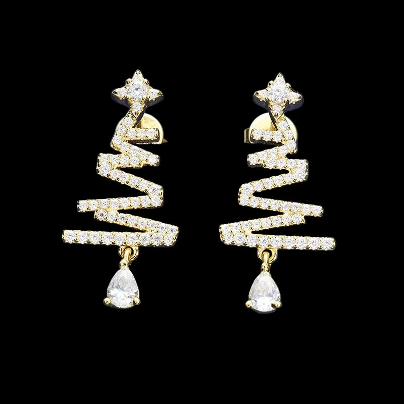 Unisex Christmas Tree Drop Earrings VVS Moissanite 925 Sterling Silver