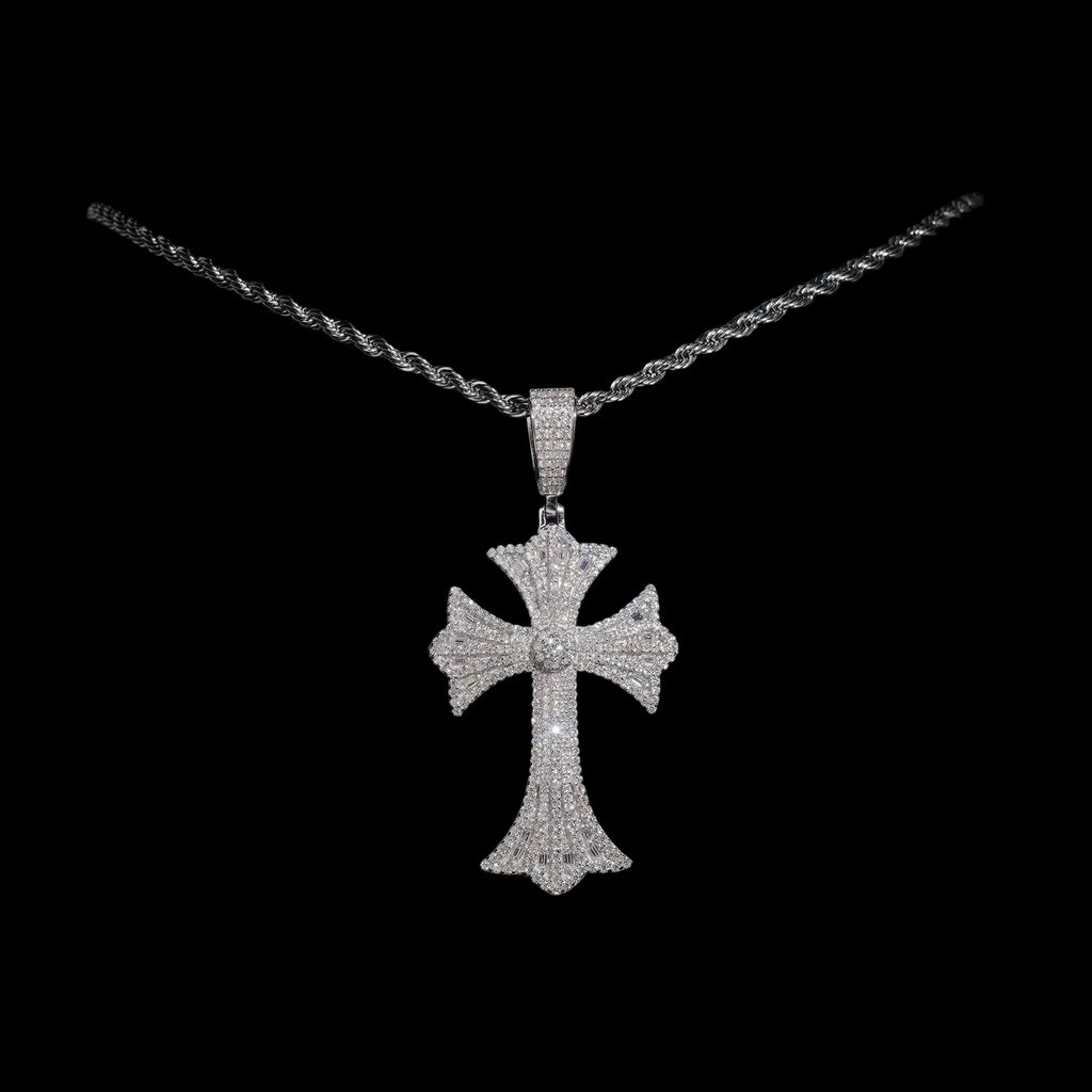 Unisex 925 Sterling Silver Moissanite Cross Iced Out Pendant YP0620