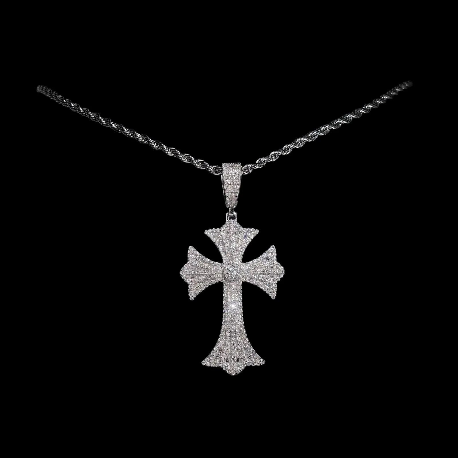 Unisex 925 Sterling Silver Moissanite Cross Iced Out Pendant YP0620