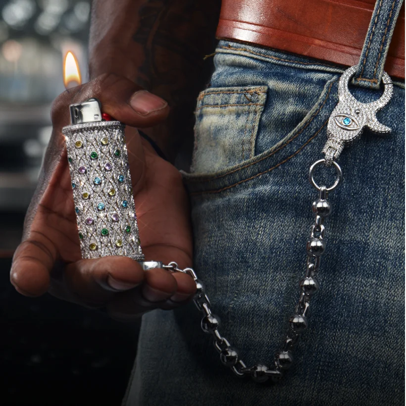 Unisex Iced Out 925 Sterling Silver Marquise Cut Moissanite Lighter Case