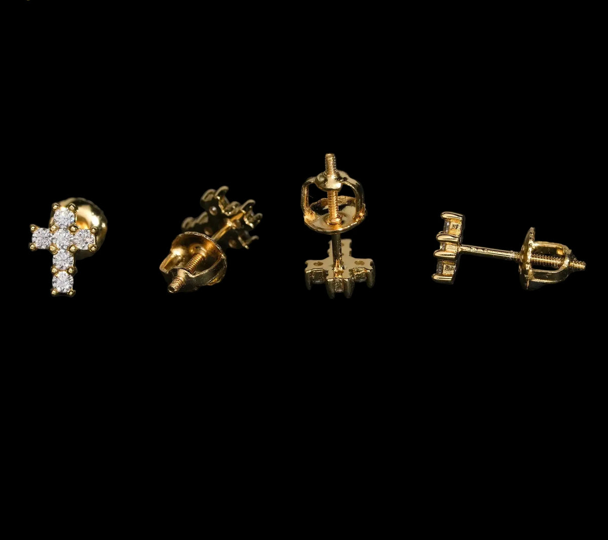 Unisex Iced Out 925 Sterling Silver VVS Moissanite Round Brilliant Cut Cross Screw Back Stud Earrings