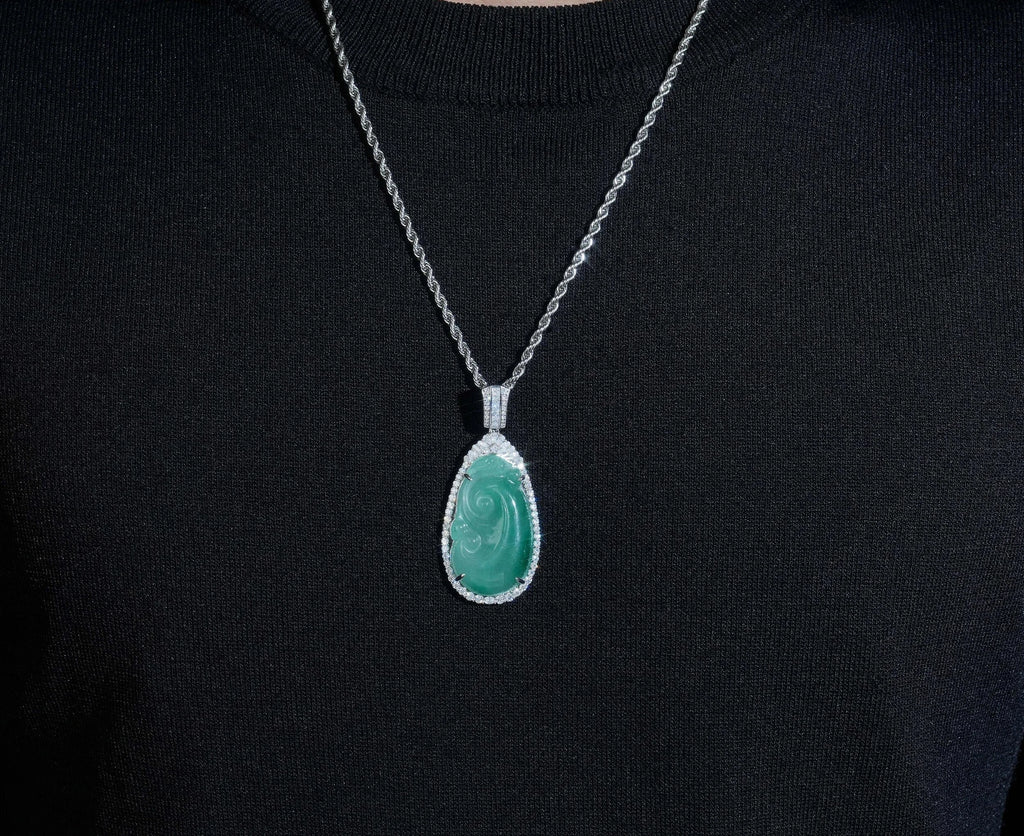 Unisex Iced Out Jade Pendant 925 Sterling Silver VVS Moissanite BP4812