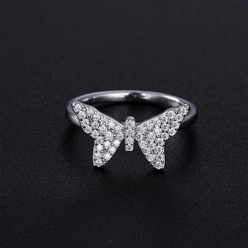 Women's Round Brilliant Cut VVS Moissanite Butterfly Ring 925 Sterling Silver