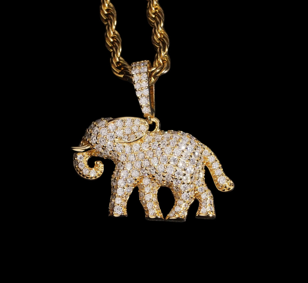 Unisex 925 Sterling Silver VVS Moissanite Elephant Iced Out Pendant