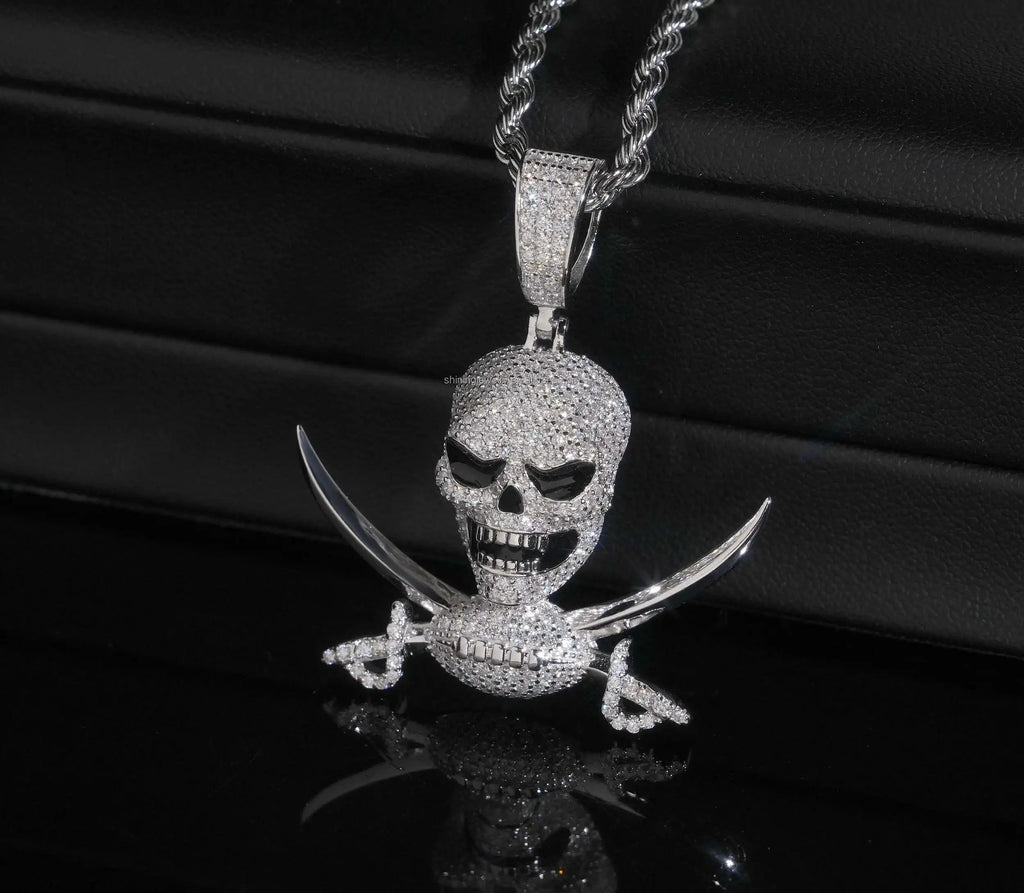 Unisex 925 Sterling Silver VVS Moissanite Iced Out Skull Pendant YHP0592