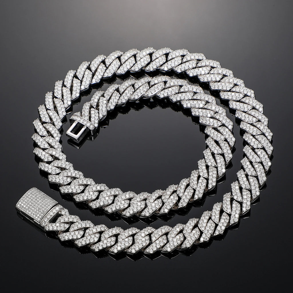 Men's Round Cut 14mm Moissanite Cuban Link Chain Necklace 925 Sterling Silver