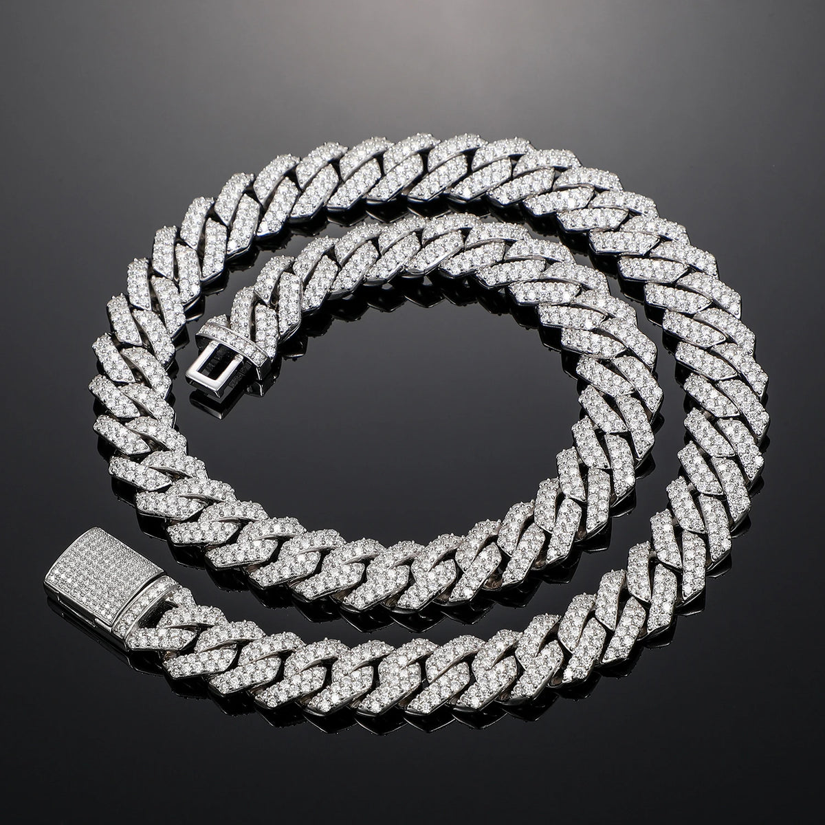 Men's Round Cut 14mm Moissanite Cuban Link Chain Necklace 925 Sterling Silver