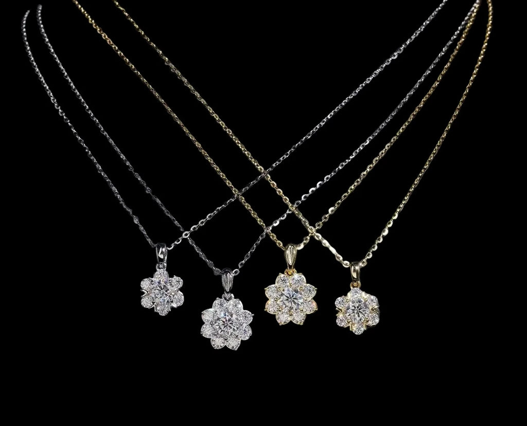 Unisex 925 Sterling Silver Moissanite Flower Shape Pendant Necklace