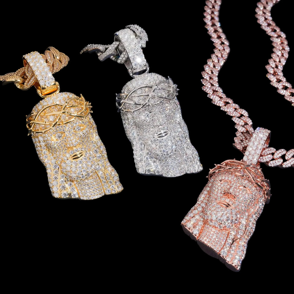 Unisex 925 Sterling Silver VVS Moissanite Jesus Head Iced Out Pendant YHP0517