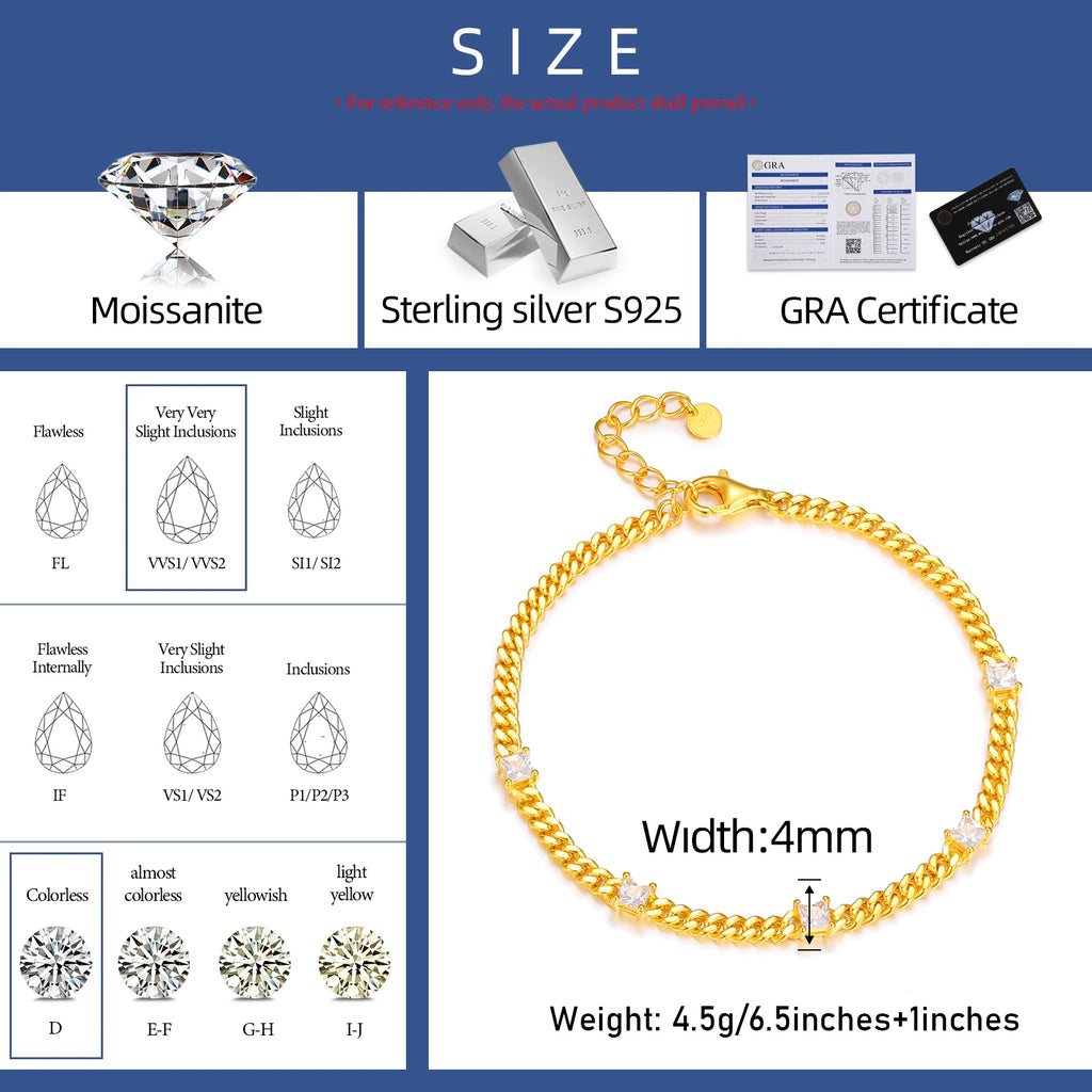 Unisex Iced Out 925 Sterling Silver VVS Moissanite Miami Cuban Link Bracelet 4mm