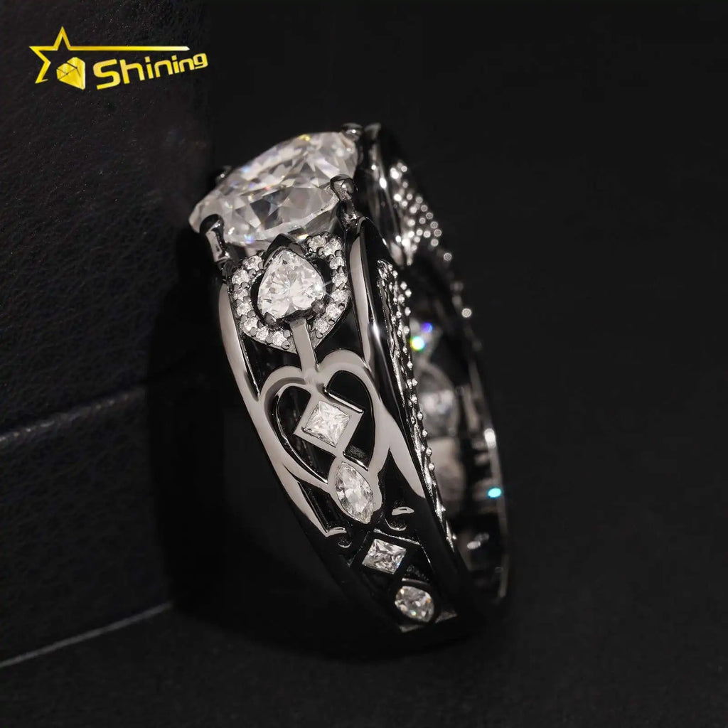 Unisex Iced Out 925 Sterling Silver Heart Cut VVS Moissanite Eternity Ring