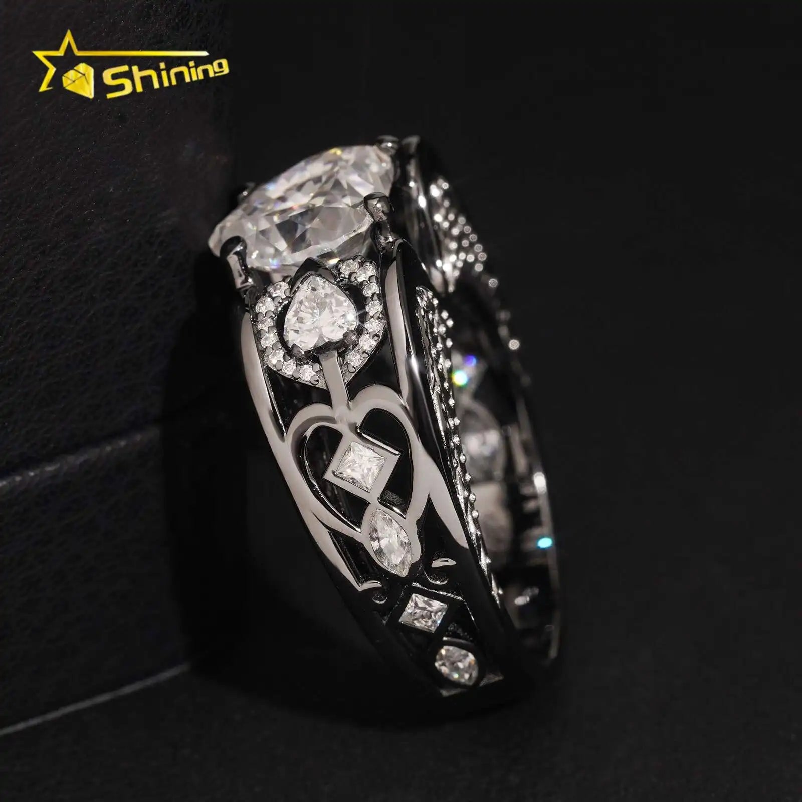 Unisex Iced Out 925 Sterling Silver Heart Cut VVS Moissanite Eternity Ring