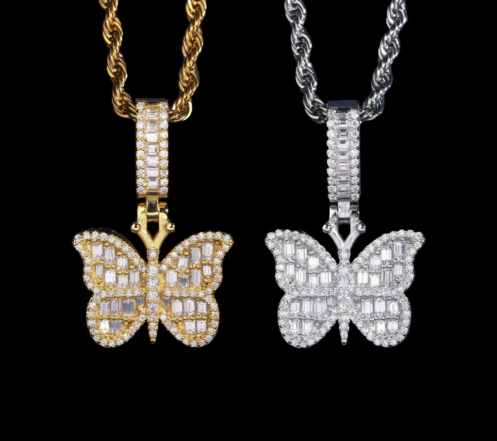 Unisex 925 Sterling Silver VVS Moissanite Butterfly Cross Iced Out Pendant