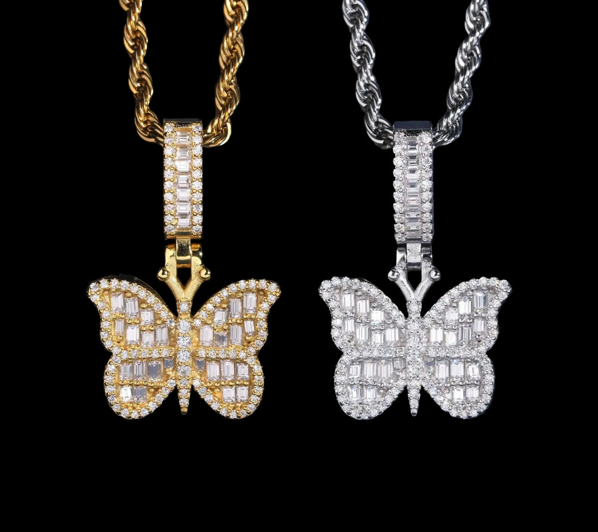 Unisex 925 Sterling Silver VVS Moissanite Butterfly Cross Iced Out Pendant
