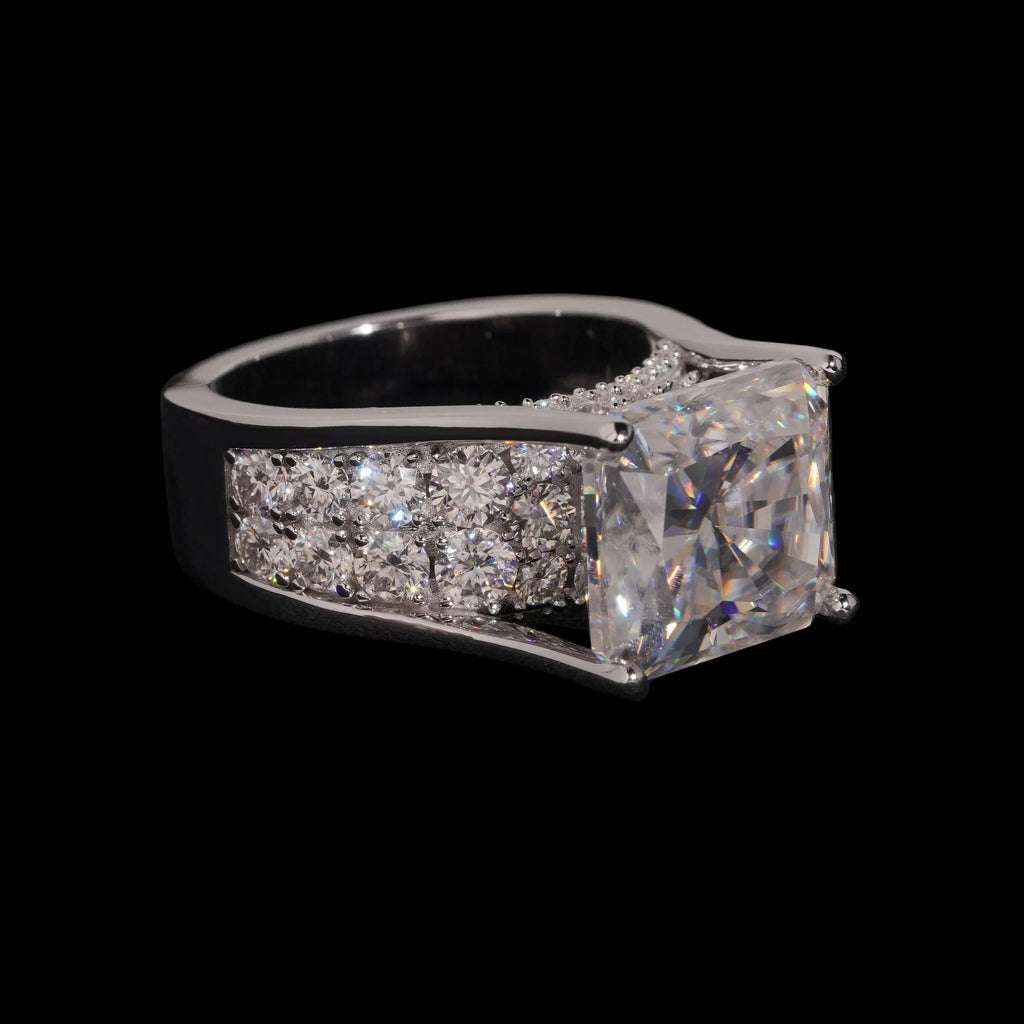 Unisex Iced Out 925 Sterling Silver VVS Moissanite Radiant Cut Hip Hop Ring