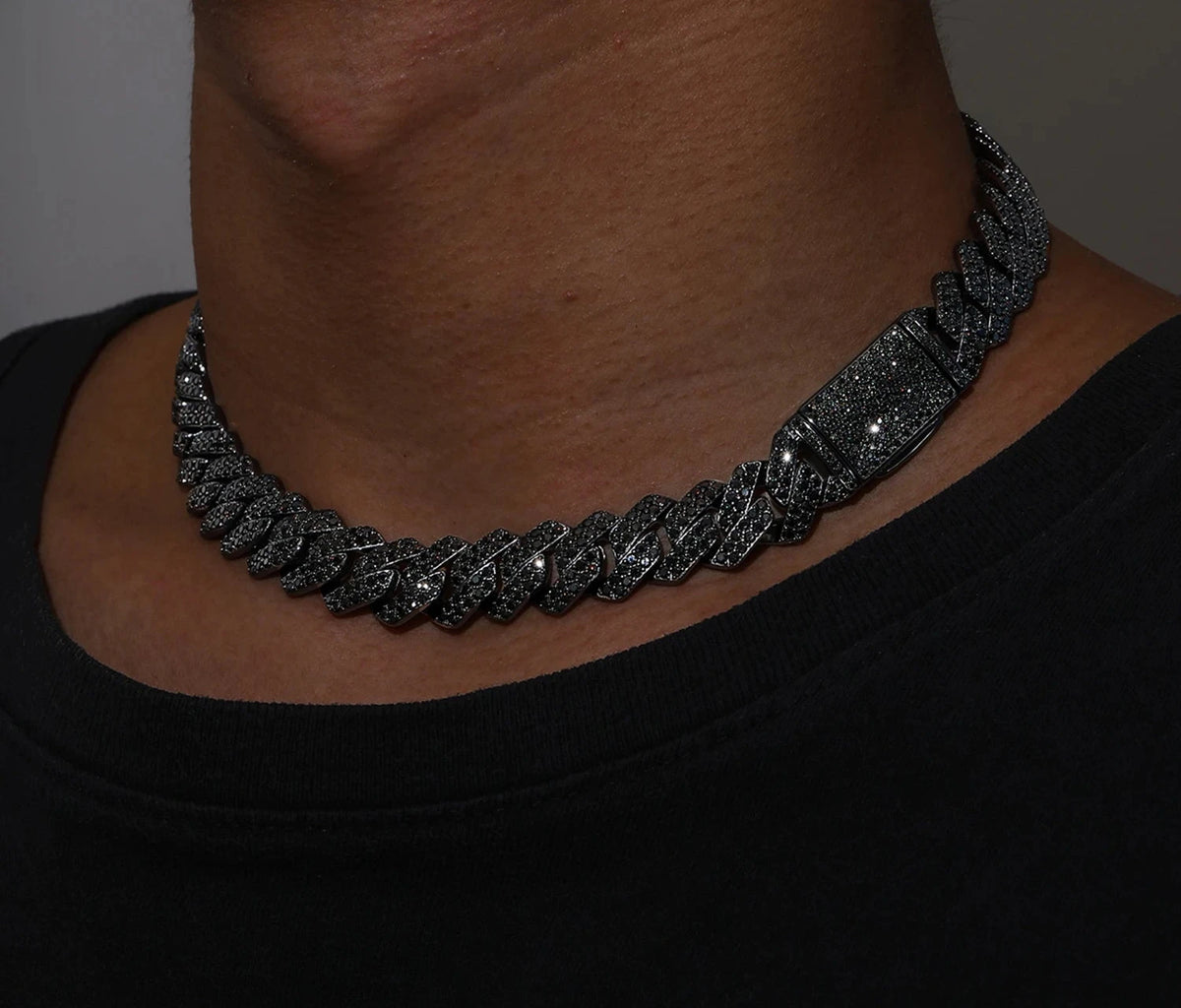 Men's Round Cut 14mm Moissanite Cuban Link Chain Necklace 925 Sterling Silver