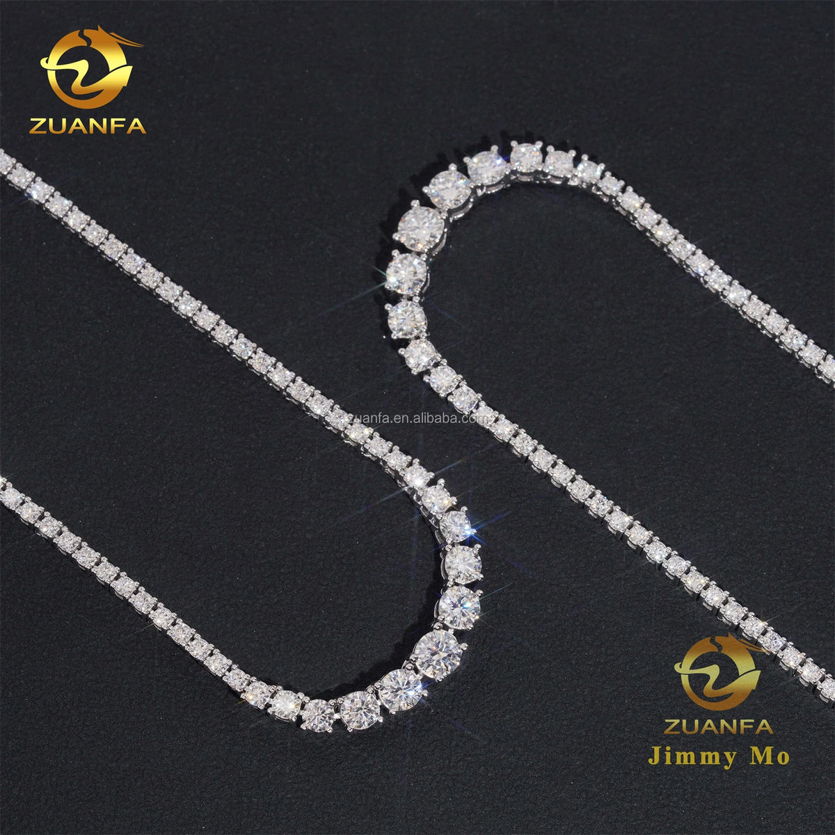 Unisex Iced Out 925 Sterling Silver Rhodium Plated VVS Moissanite Gradient Cluster Tennis Chain Necklace 2mm