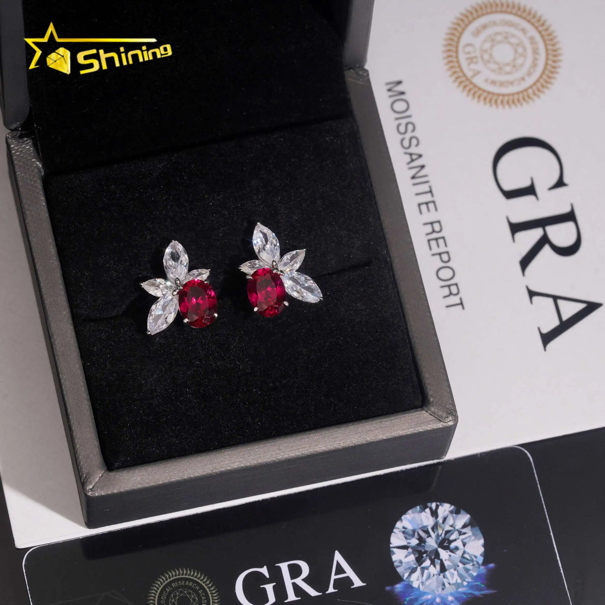 Women's 925 Sterling Silver Lab Grown Ruby and Moissanite Stud Earrings