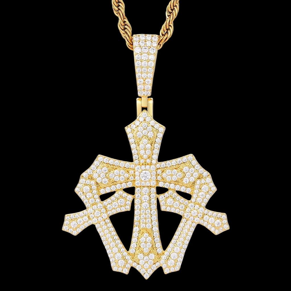 Men's 925 Sterling Silver VVS Moissanite Iced Out Triple Cross Pendant TQP0836
