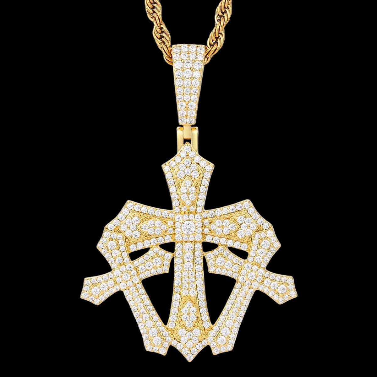 Men's 925 Sterling Silver VVS Moissanite Iced Out Triple Cross Pendant TQP0836
