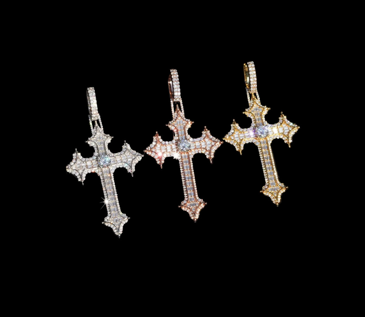Unisex 925 Sterling Silver VVS Moissanite Cross Iced Out Pendant
