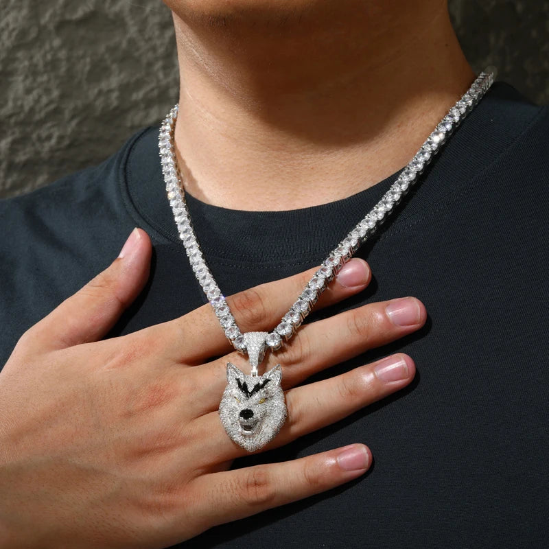 Unisex Iced Out Wolf Pendant 925 Sterling Silver VVS Moissanite TQP0776