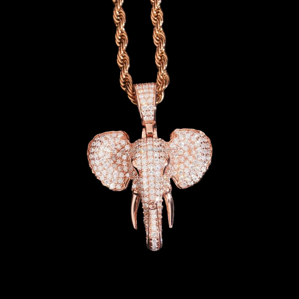 Unisex Iced Out Elephant Pendant 925 Sterling Silver VVS Moissanite YHP0451