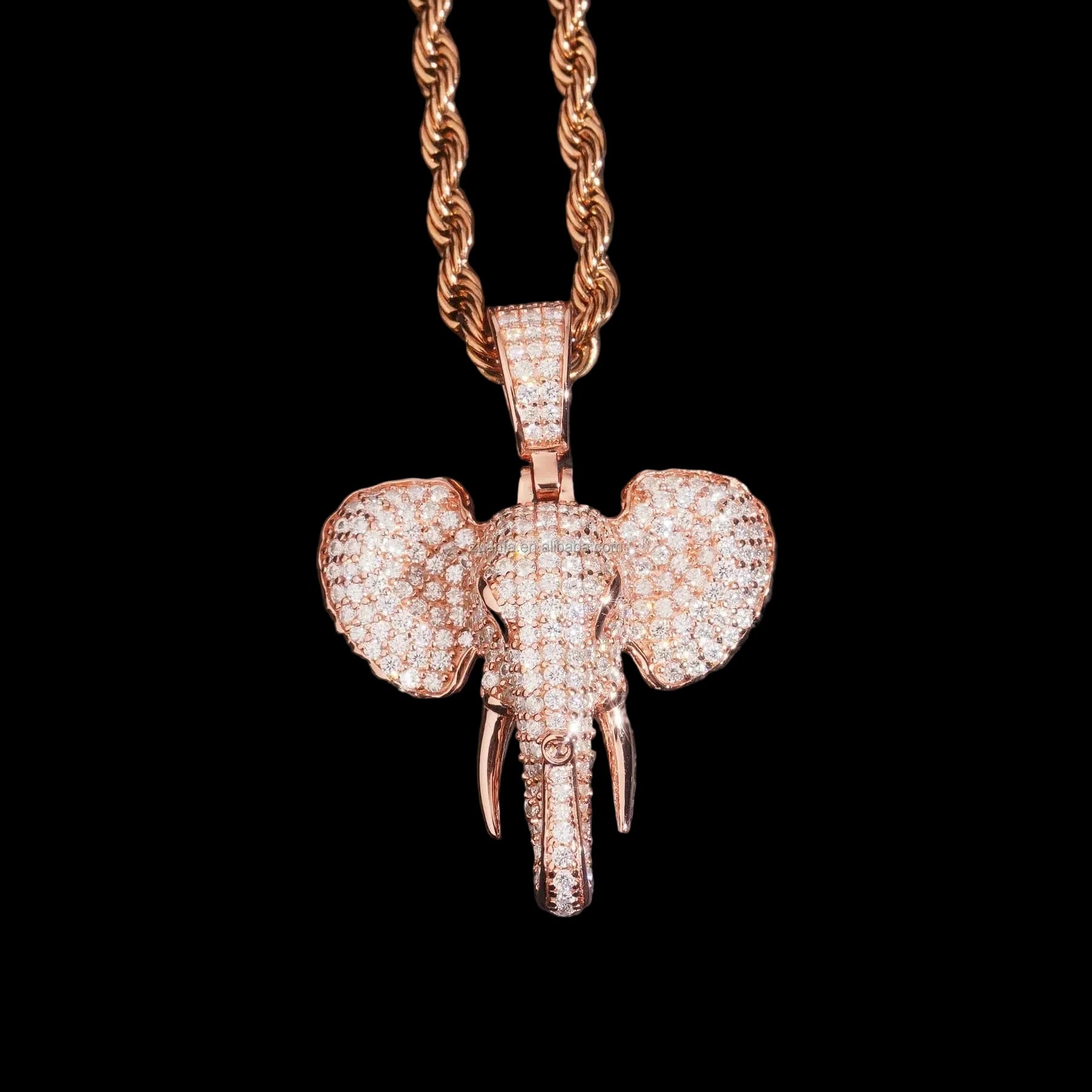 Unisex Iced Out Elephant Pendant 925 Sterling Silver VVS Moissanite YHP0451