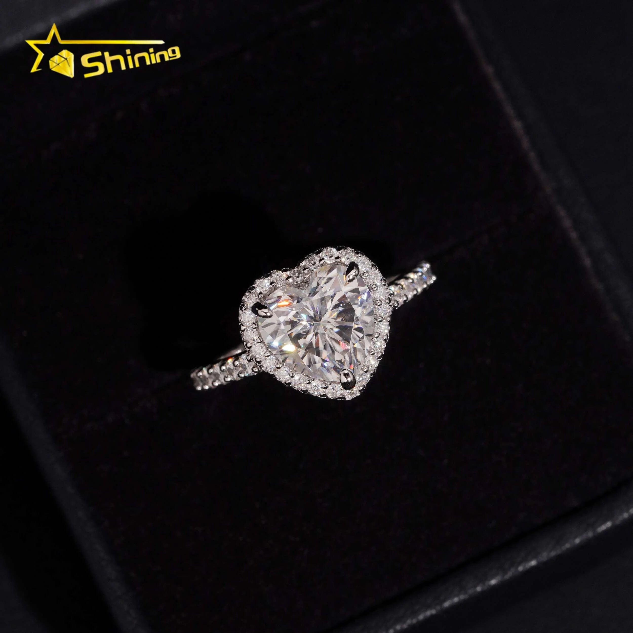 Women's Heart Cut VVS Moissanite Halo Engagement Ring 925 Sterling Silver