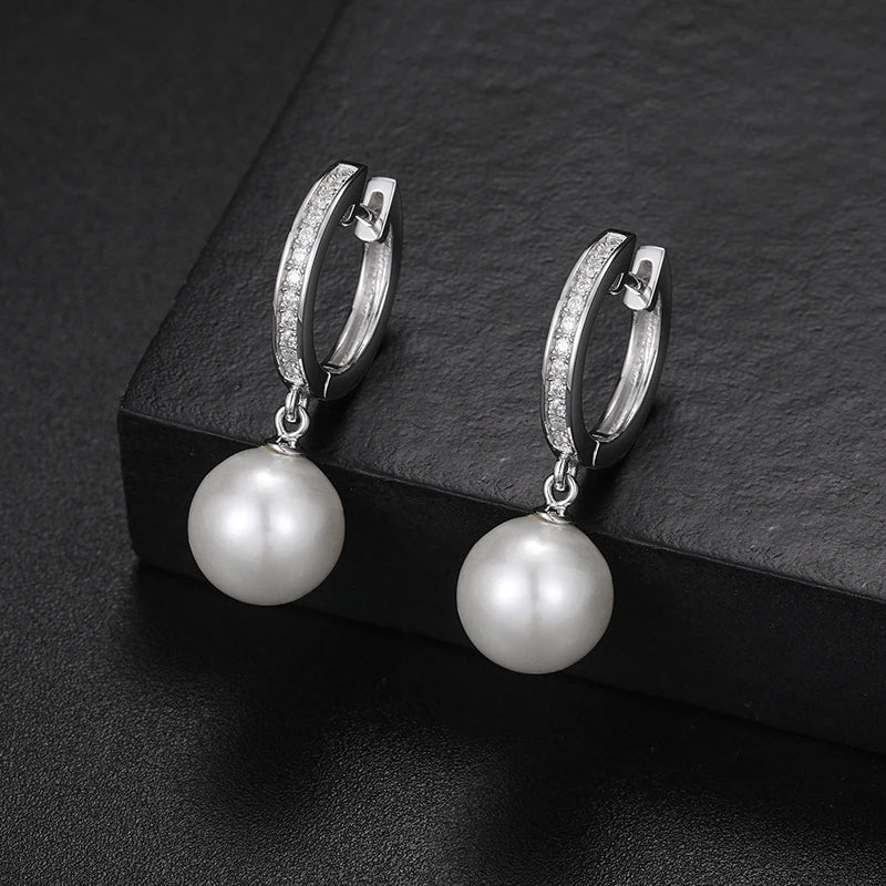 Unisex Iced Out 925 Sterling Silver VVS Moissanite AAA+ Freshwater Cultured Pearl Dangle Earrings