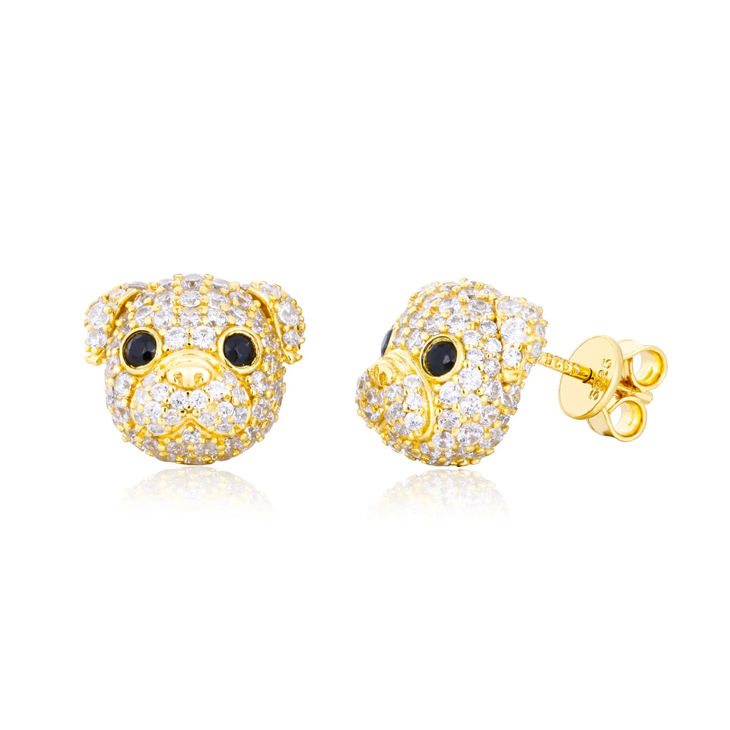 Unisex Iced Out 925 Sterling Silver VVS Moissanite Little Bulldog Stud Earrings